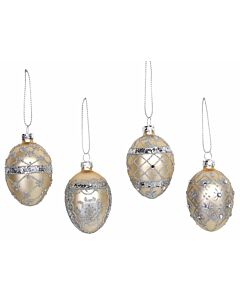 Gisela Graham Glitter Mini Glass Egg 7cm Gold/Silver